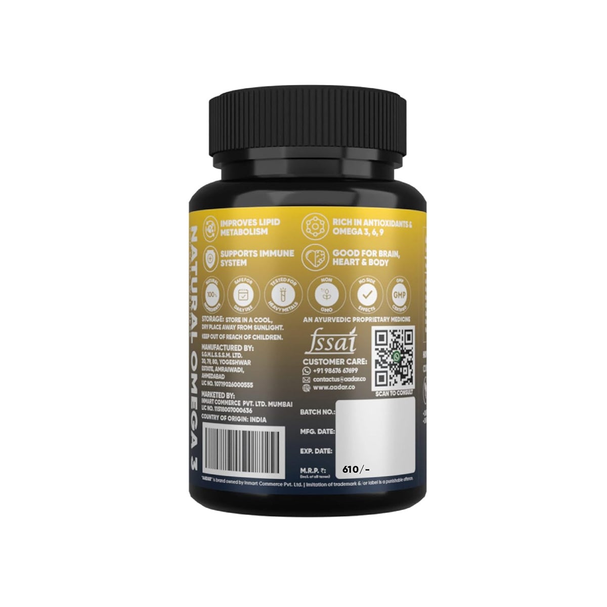 Aadar Ayurveda Natural Omega 3 Capsules - Brain & Heart Health - 60 Count - Image 4