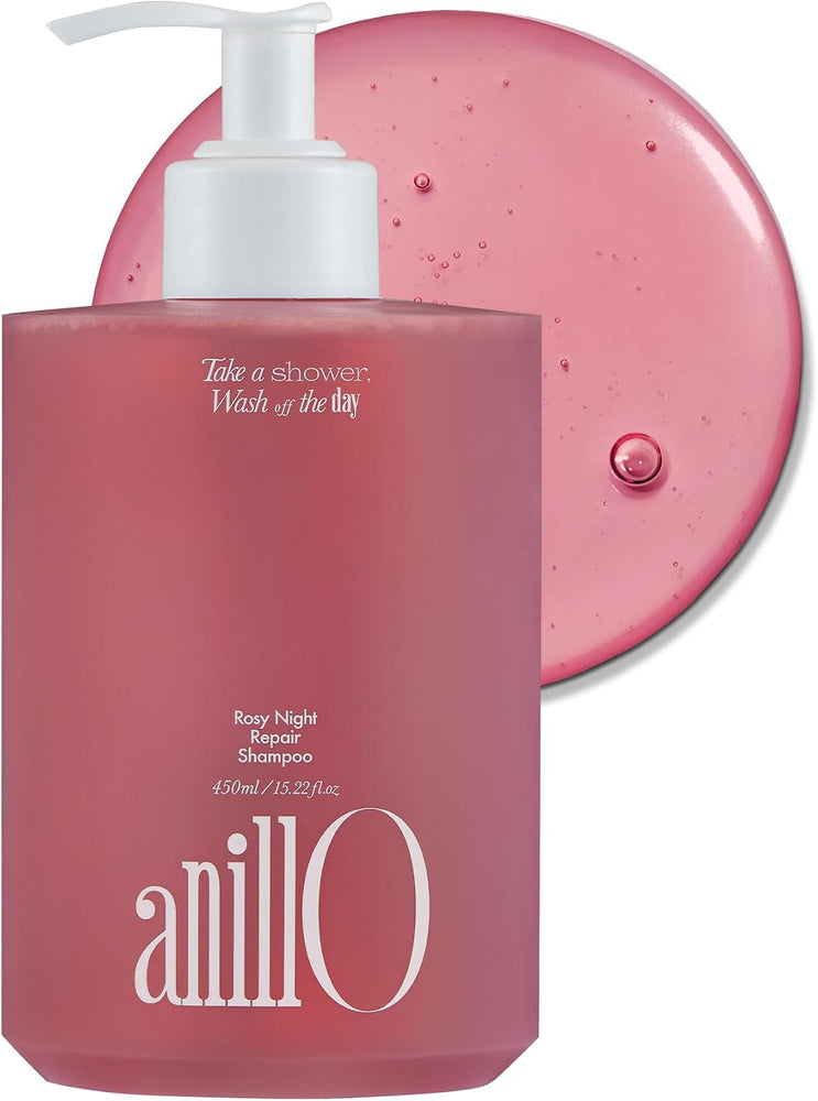ANILLO Rosy Night Repair Shampoo – Anti-Dandruff & Damage Repair with Damask Rose Water & Ceramide – Color Safe, Silicone & Sulfate Free 450ml / 15.22 fl. Oz