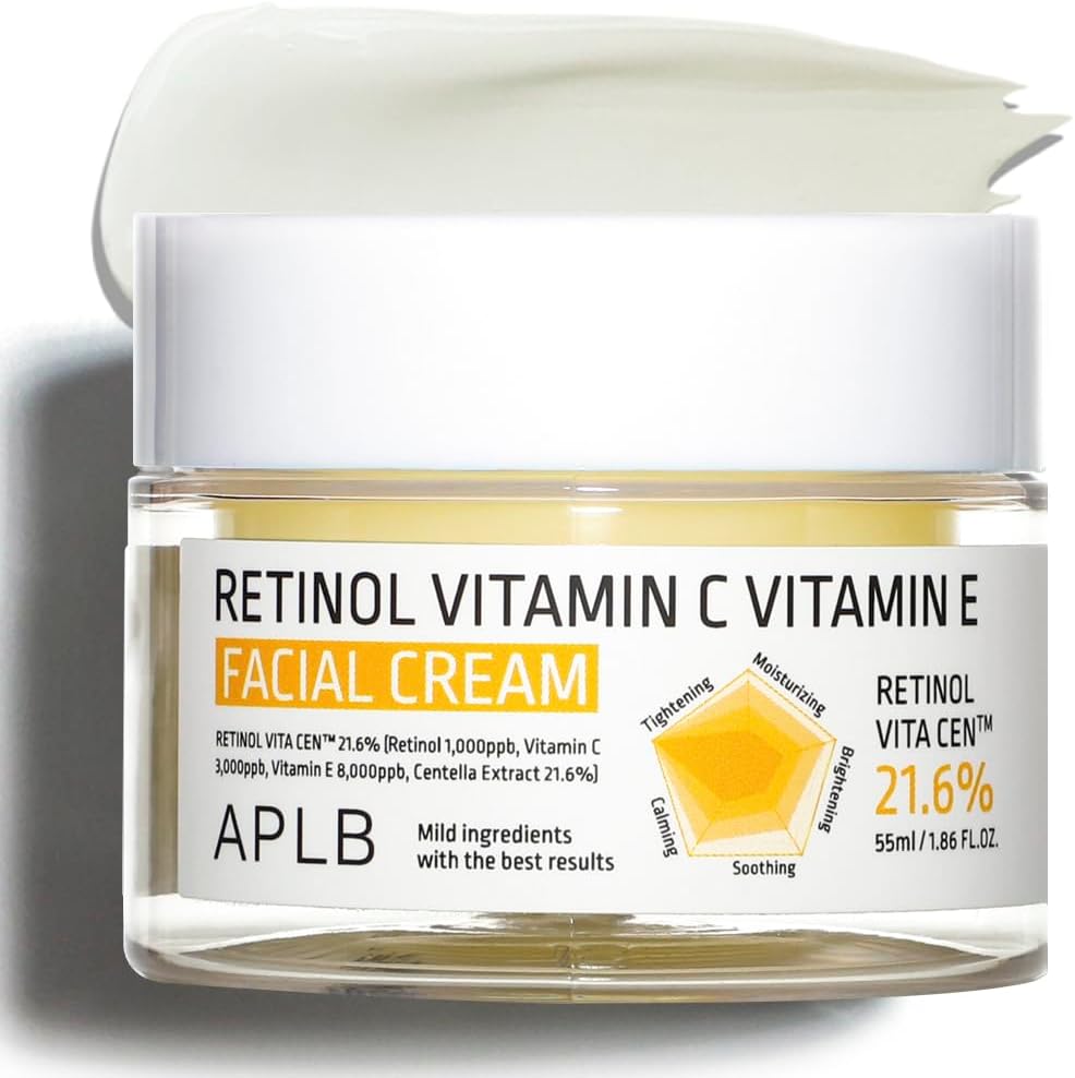 APLB Retinol Vitamin C Vitamin E Facial Cream | RETINOL VITA CEN™ 21.6% 1.86 FL.OZ/Korean Skincare, Deep hydration, Retinol, Revitalize for gentle and improve skin texture