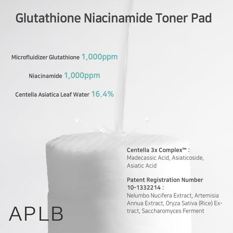 APLB Glutathione Niacinamide Toner Pad | LIPO GLUTA NIAC CEN™ 16.6% 3.38 FL.OZ/Korean Skin Care Dual Surface Toner Pads Long Lasting Moisturising Makeup Remover Por - Image 4