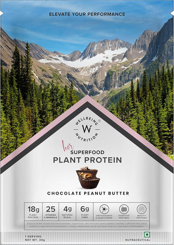 Wellbeing Nutrition Organic Vegan Plant Protein Powder for Women | Chocolate Peanut Butter - 30gm