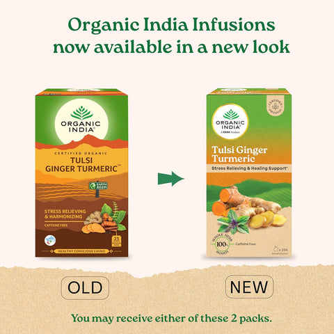 ORGANIC INDIA Tulsi Ginger Turmeric Tea, 25 Tea Bags