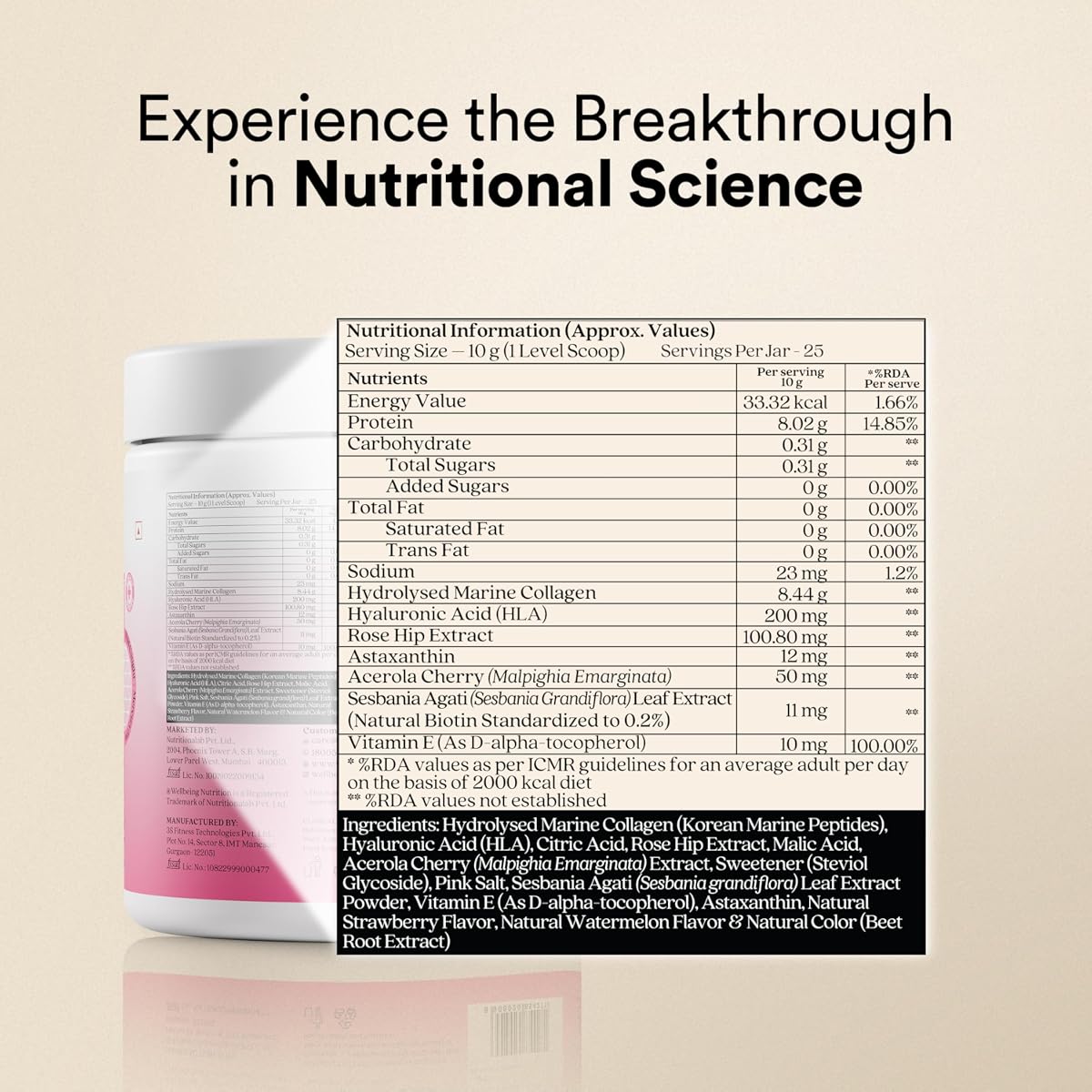 Wellbeing Nutrition Beauty Marine Collagen Powder - Strawberry Watermelon, 250g - Image 6