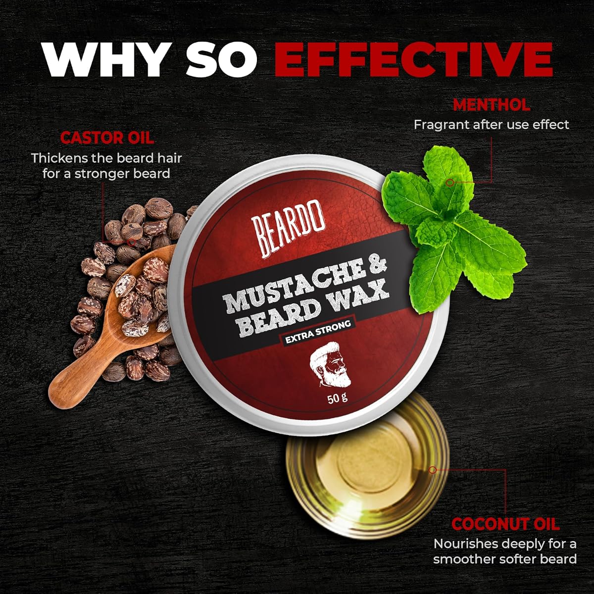 Beardo Beard and Moustache Wax - Extra Strong Hold, 50g - Image 2