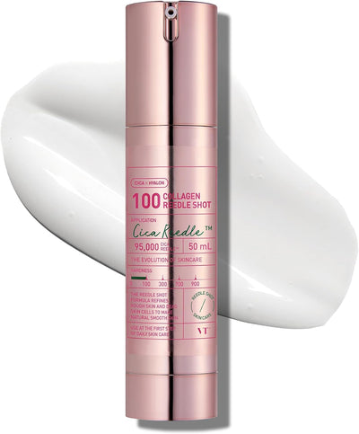 VT COSMETICS Pink Reedle Shot 100, Collagen Microneedling Serum, Firming & Elasticity, 500Da Collaagen Extract, Soft & Glass Skin, Pink Collaagen Serum, Korean Skin Booster 1.69Fl Oz(50ml)