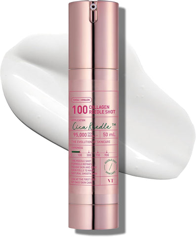 VT COSMETICS Pink Reedle Shot 100, Collagen Microneedling Serum, Firming & Elasticity, 500Da Collaagen Extract, Soft & Glass Skin, Pink Collaagen Serum, Korean Skin Booster 1.69Fl Oz(50ml)