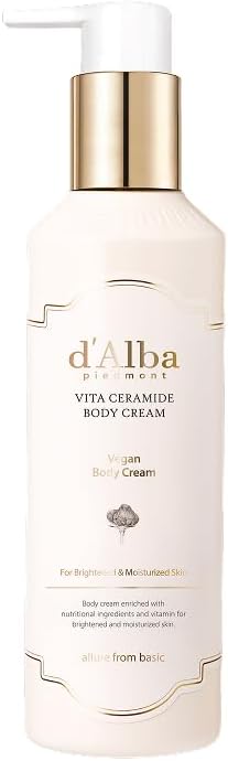 d'Alba Vita Ceramide Body Cream Vegan Brightening Body Moisturizer with Vitamin C & Ceramide, Daily Moisture & Nourishing Care for All Seasons, Radiant Skin & Aromatic Citrus Floral Scent 270ml