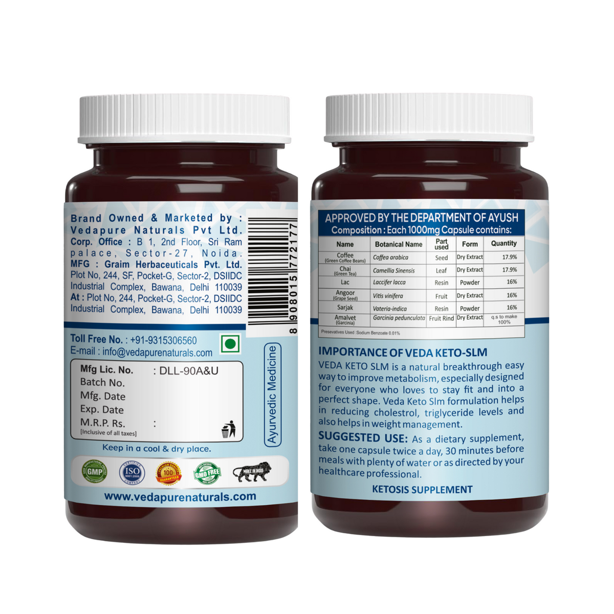 Vedapure Keto Slim Capsules - Natural Weight Management Supplement with Garcinia Cambogia and Green Tea - 60 Count