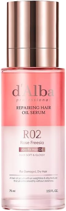 d'Alba Professional Repairing Hair Oil Serum Lightweight Leave-In Oil for Dry, Damaged Hair, Deep Nourish & Gloss Finish with Keratin Complex & Amino Acids, Vegan formula 75ml