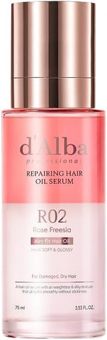 d'Alba Professional Repairing Hair Oil Serum Lightweight Leave-In Oil for Dry, Damaged Hair, Deep Nourish & Gloss Finish with Keratin Complex & Amino Acids, Vegan formula 75ml