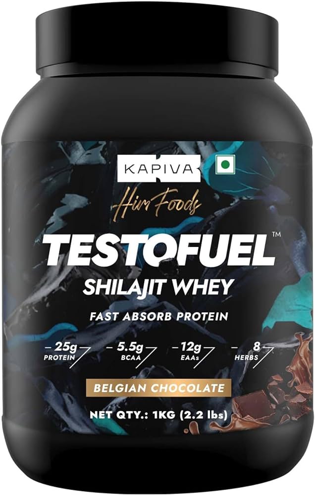 Kapiva Himalayan Shilajit 20gm + Kapiva TESTOFUEL Shilajit Whey Belgian Chocolate Protein 1Kg