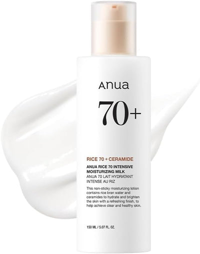 ANUA Rice 70 Intensive Moisturizing Milk, Lotion for Deep Hydration and Nourishing, Glowy Glass Skin, Rice Water, Niacinamide, Ceramides, Lightweight, Korean Skincare, 150ml/ 5.07 fl.oz.
