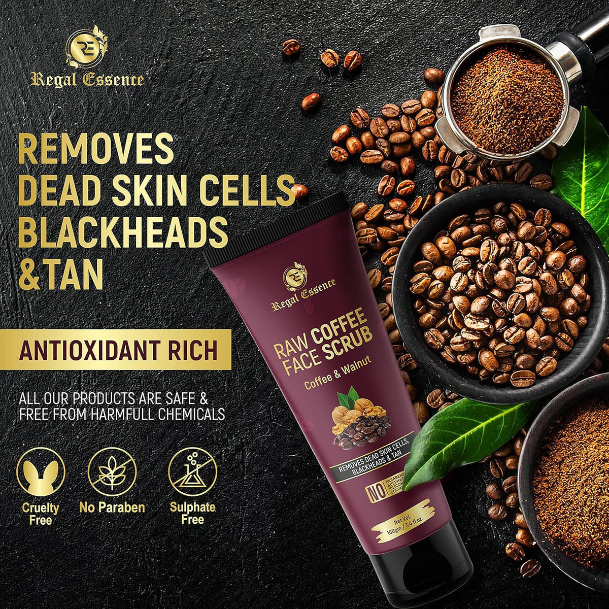 Vedapure Exfoliating Coffee Face Scrub, Masks & Exfoliators, 100 ml - Image 3