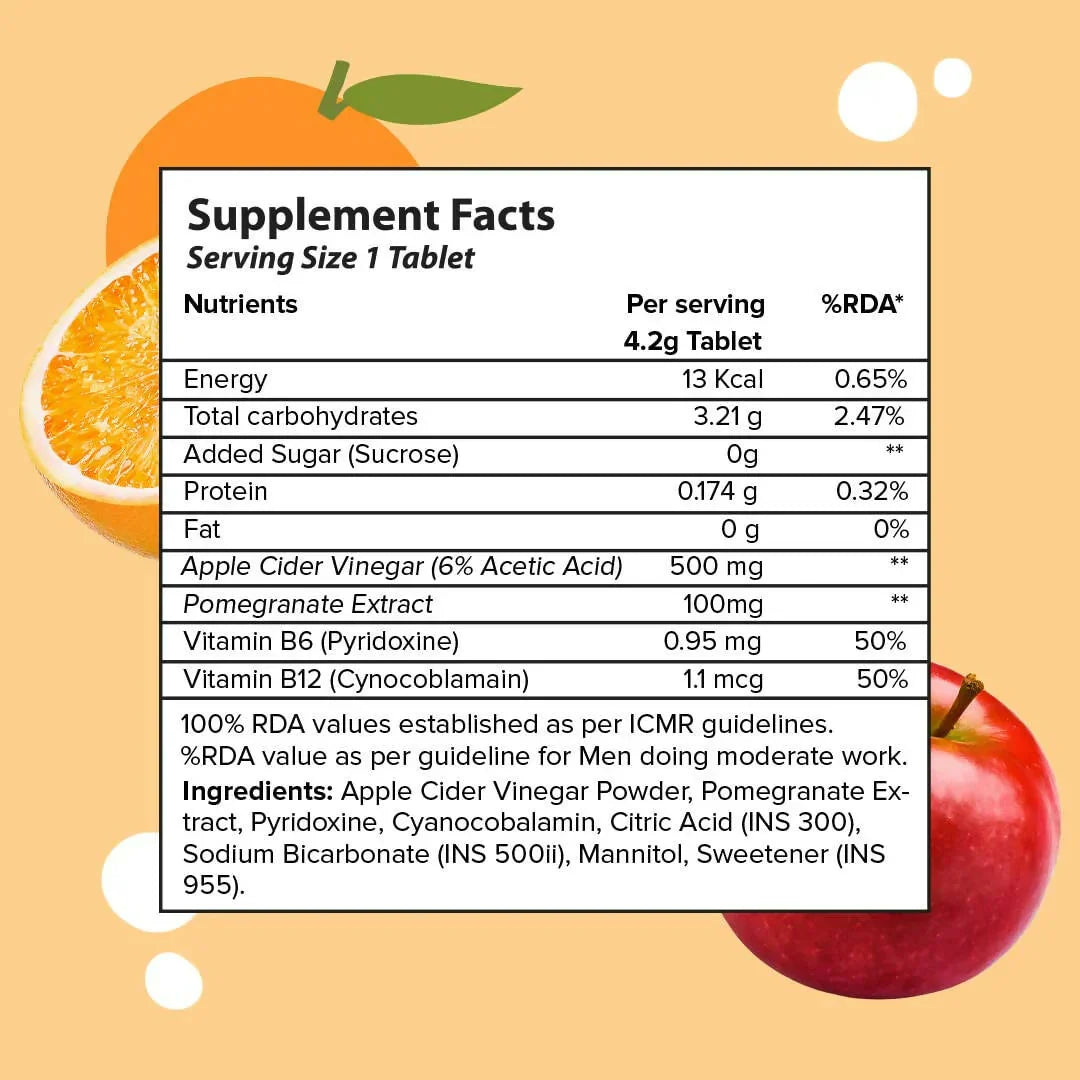 Plix Apple Cider Vinegar Effervescent Tablets - Juicy Orange Flavour, 15 Tablets - Image 3