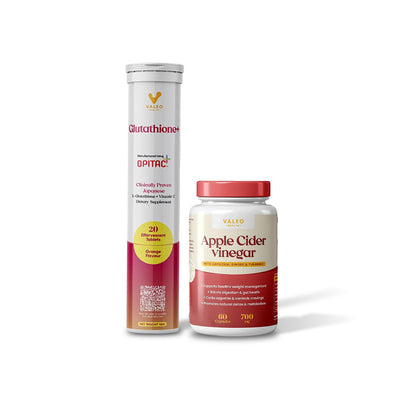 أقراص فوارة Valeo Glutathione+ وكبسولات خل التفاح (عبوة 60 قرصاً/كبسولة)