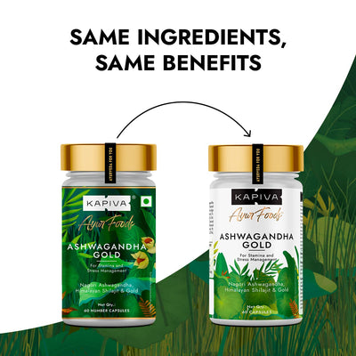 Kapiva Ashwagandha Gold Capsules Ashwagandha With Gold, Shilajit (60 Capsules)