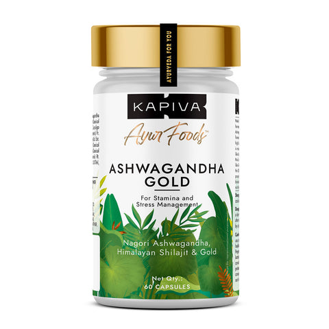 Kapiva Ashwagandha Gold Capsules Ashwagandha With Gold, Shilajit (60 Capsules)