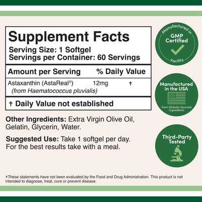 DoubleWood Astaxanthin 12mg Vitamins & Minerals - 60 Softgels - Image 2