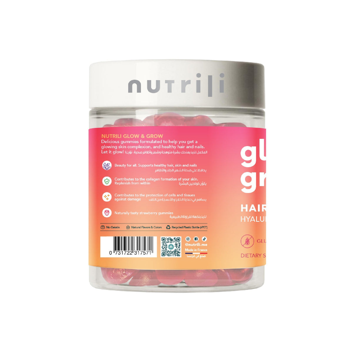 Nutrilli Glow & Grow Vitamin Gummies - Vegan Beauty Supplements, 60 Gummies