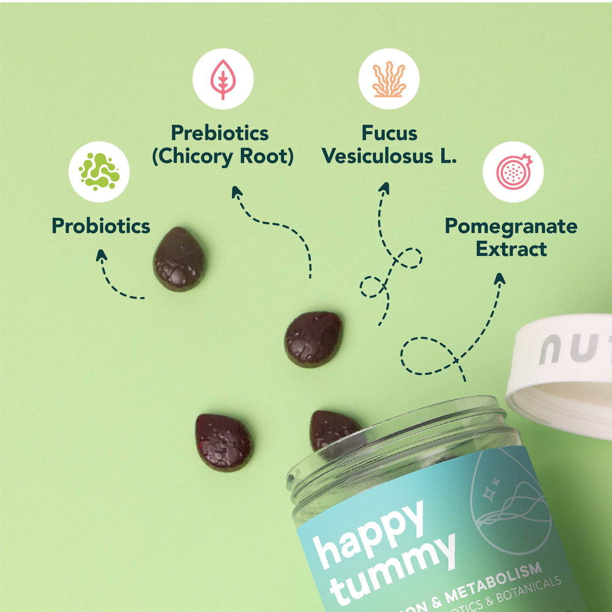 Nutrilli Happy Tummy Vitamin Gummies - 60 Vegan Gummies for Gut Health & Probiotics - Image 4