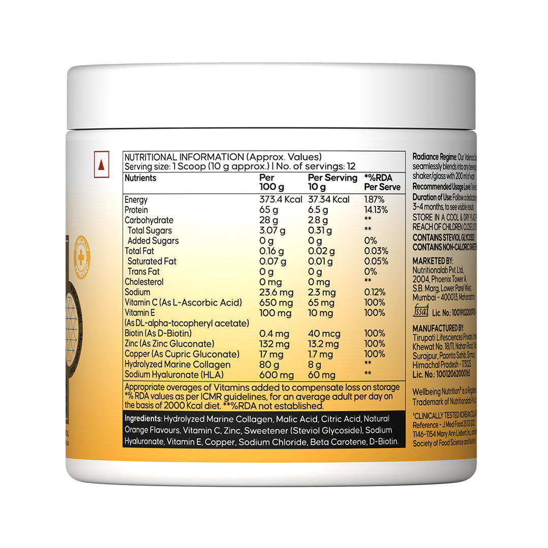 Wellbeing Nutrition Marine Collagen Powder - Valencia Orange Flavour, 120g, 12 Servings - Image 8