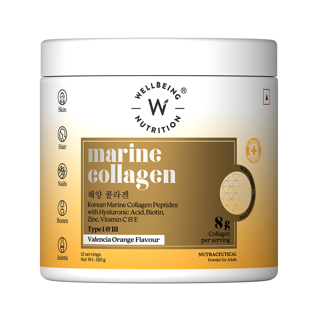 Wellbeing Nutrition Marine Collagen Powder - Valencia Orange Flavour, 120g, 12 Servings