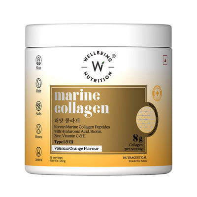 Wellbeing Nutrition Marine Collagen Powder - Valencia Orange Flavour, 120g, 12 Servings