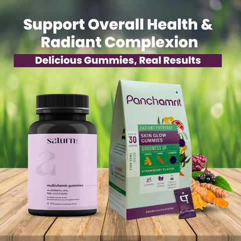 GHC Saturn Multivitamin Gummies 30 gummies + Panchamrit Radiant Everyday Skin Glow Gummies 30