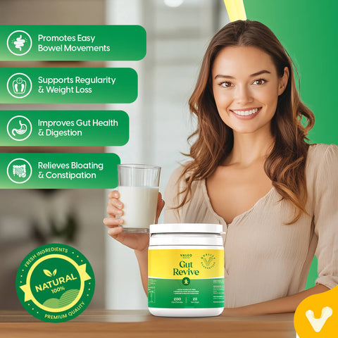 Valeo Gut Revive | Gut Cleanse for Women & Men | Prebiotics, Probiotics & Fiber for Digestive Health - 280g Powder