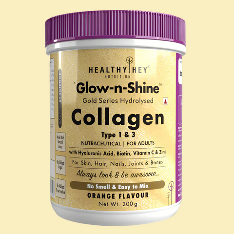 HealthyHey Collagen Gold Series with Hyaluronic Acid, Biotin & Vitamin C - No Smell - Easy to Mix - No Added Sugar 200 gm