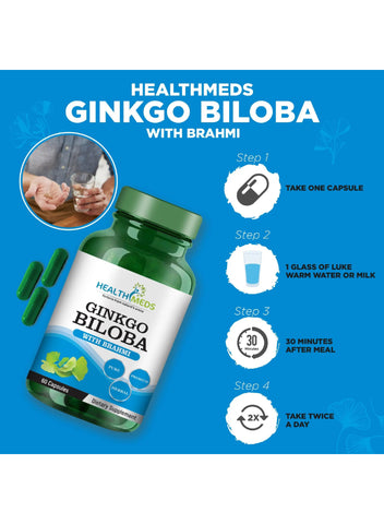Healthmeds Ginkgo Biloba With Brahmi For Healthy Brain Functions- 60 Capsules
