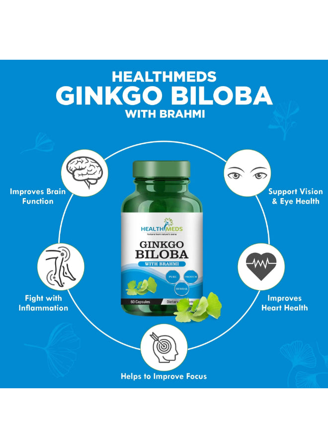 Healthmeds Ginkgo Biloba With Brahmi For Healthy Brain Functions- 60 Capsules