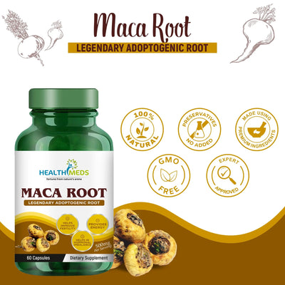 Healthmeds Maca Root Extract 500mg - 60 Veg Capsules Dietary Supplement - Image 3