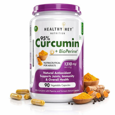 HealthyHeyCurcumin with Bioperine 1310mg (Ultra Pure) | Organic Turmeric, 90 Vegetable Capsules with Piperine