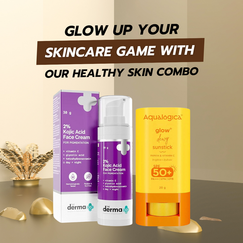 Healthy & Clear Skin Combo - THE DERMA CO 2% Kojic Acid Cream 30 gm and AQUALOGICA Glow+ Dewy Sunstick 20gm Combo