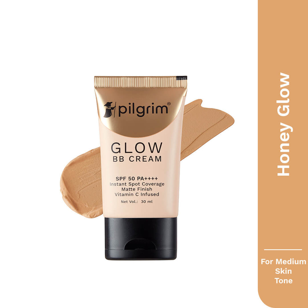 Pilgrim Honey Glow 3-In-1 Natural Bb Cream Medium Coverage For All Skin Types Spf 50 Pa++++ With Niacinamide, Hyaluronic Acid & Vit C - 30G, Pack Of 1