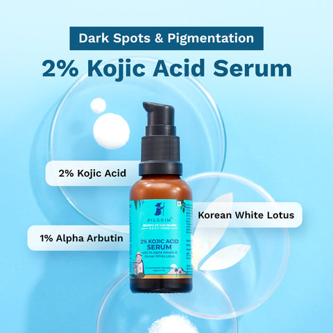 Pilgrim 2% Kojic Acid Serum for face (30 ml) with 1% Alpha Arbutin & Korean White Lotus