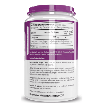 HealthyHey L-Arginine 120 Vegetable Capsules - Vitamins & Minerals - Image 2