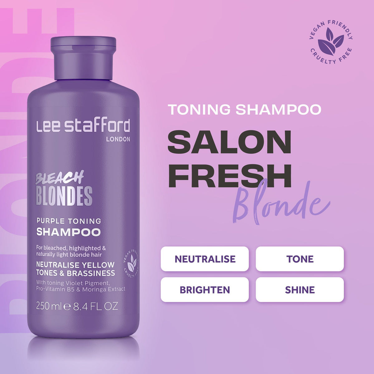 Lee Stafford Bleach Blonds Purple Regn Toning Shampoo - 250ml - Image 2