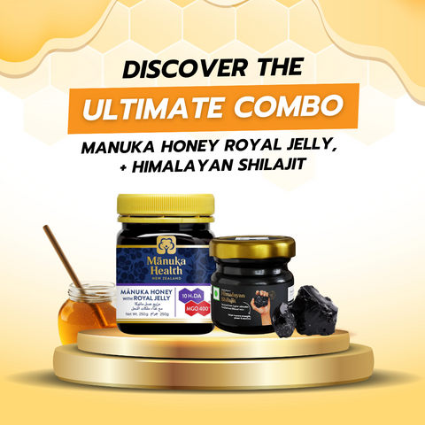 Manuka Health Manuka Honey With Royal Jelly, MGO 400 + Kapiva Himalayan Shilajit Resin 20g Comb