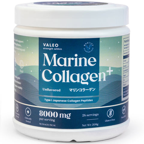 Valeo Marine Collagen+ Anti Aging Collagen Supplement- Unflavoured, 208 Gms with KUWA Bottle 