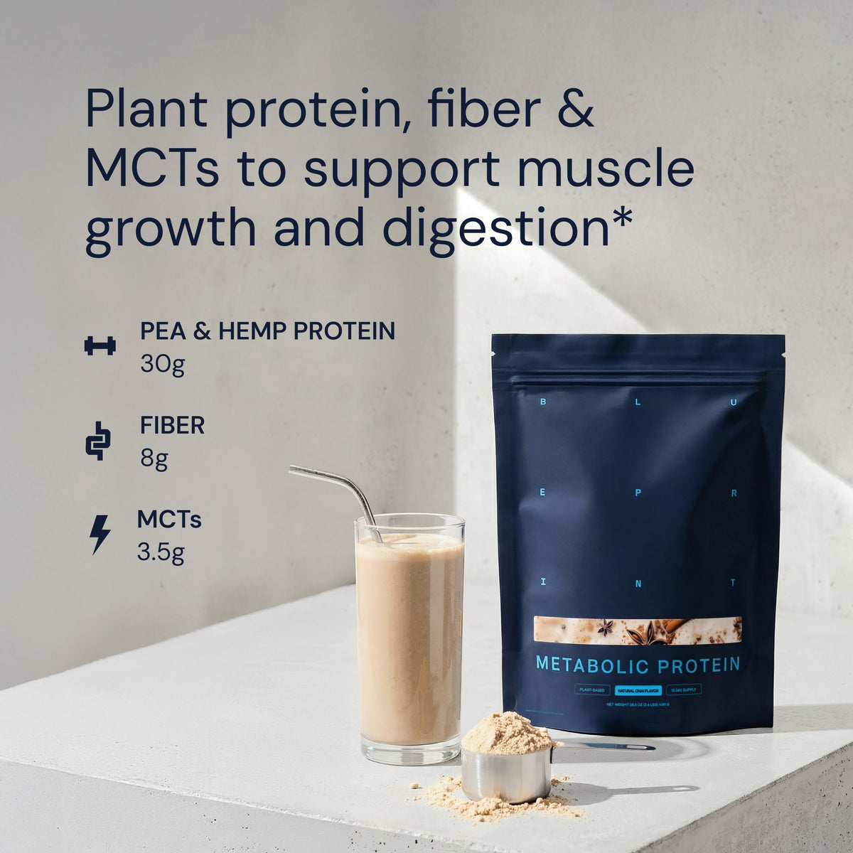 Blueprint Metabolic Protein Powder - Chai - Plant-Based, 30g Protein, 8g Fiber
