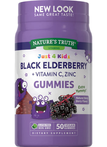 NATURE'S TRUTH KIDS BLACK ELDERBERRY WITH VITAMIN C, ZINC +  Power Gummies Junior Daily dose of multivitamin and Immunity Booster 30 Gummies