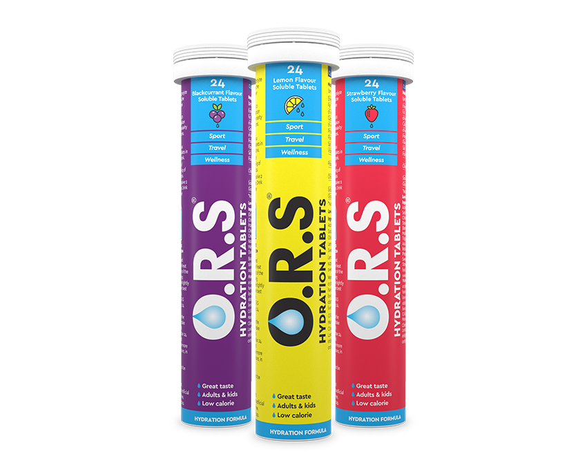 O.R.SHydration Tablets With Electrolytes Lemon Blackcurrant Strawberry and Orange (PackOf4)