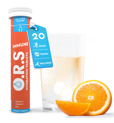 O.R.S Hydration + Immunity, Juicy Orange Electrolyte Tablets with Vitamins C, D, Iron & Zinc - 20 Tablets