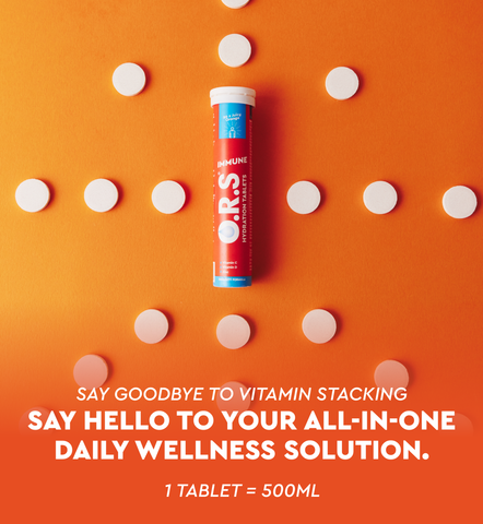 O.R.S Hydration + Immunity, Juicy Orange Electrolyte Tablets with Vitamins C, D, Iron & Zinc - 20 Tablets