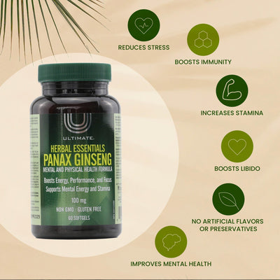 Ultimate Herbal & Ayurvedic Panax Ginseng Softgels - 100 mg, 60 Count