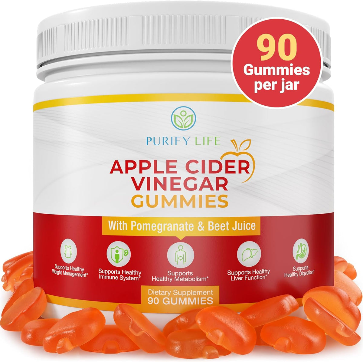 Purify Life Apple Cider Vinegar Gummies - Herbal & Ayurvedic, 90 Gummies