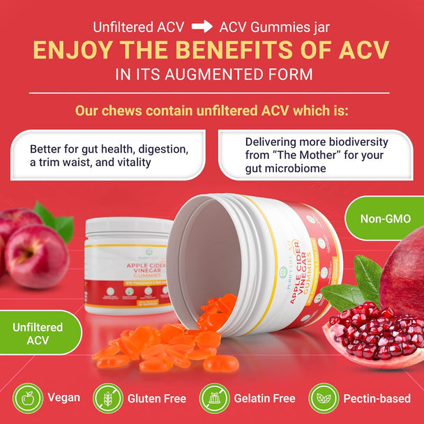 Purify Life Apple Cider Vinegar Gummies - Herbal & Ayurvedic, 90 Gummies - Image 4