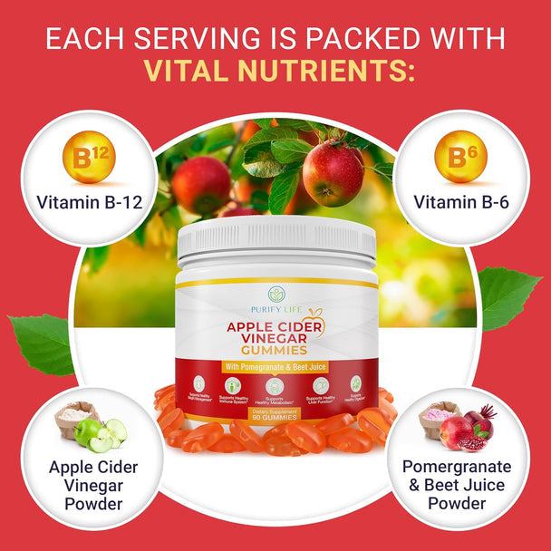 Purify Life Apple Cider Vinegar Gummies - Herbal & Ayurvedic, 90 Gummies - Image 3